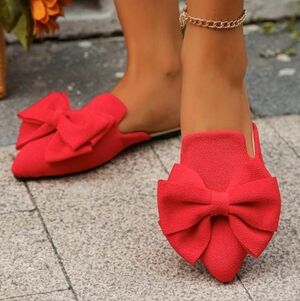 Felt's Fun Finds Red Bow Pointed Toe Flats